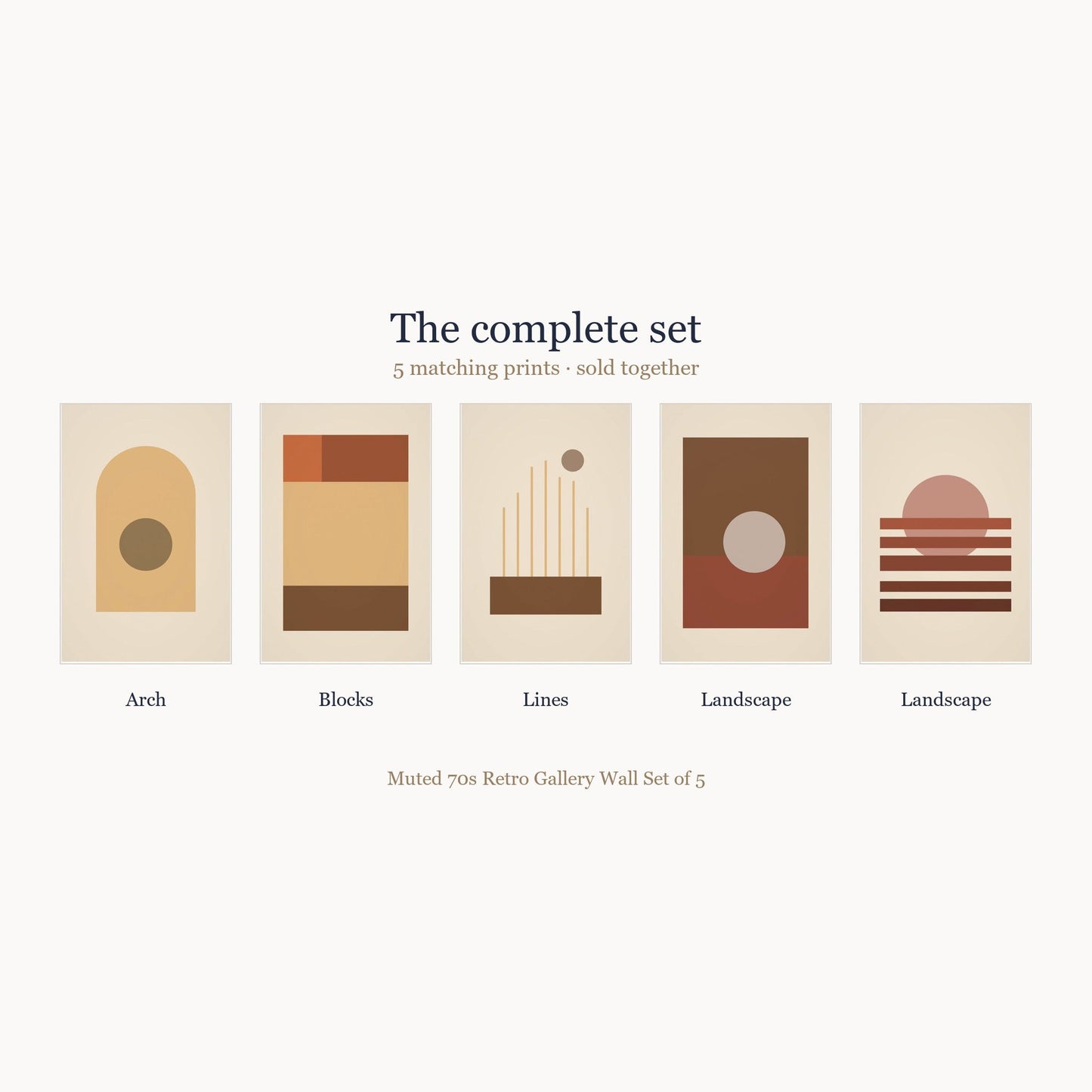 All 5 prints included in the Muted 70s Retro Gallery Wall Set of 5