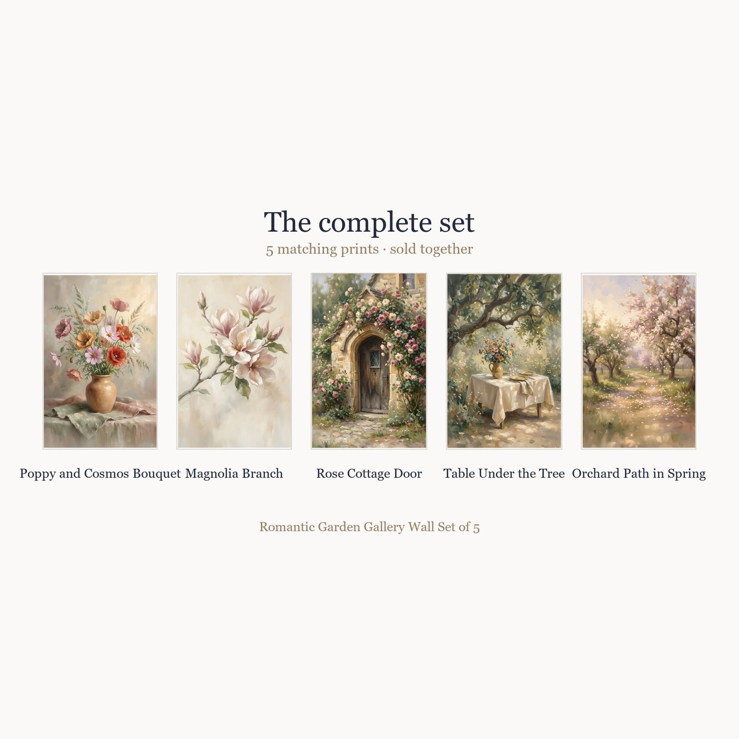 All 5 prints included in the Romantic Garden Gallery Wall Set of 5
