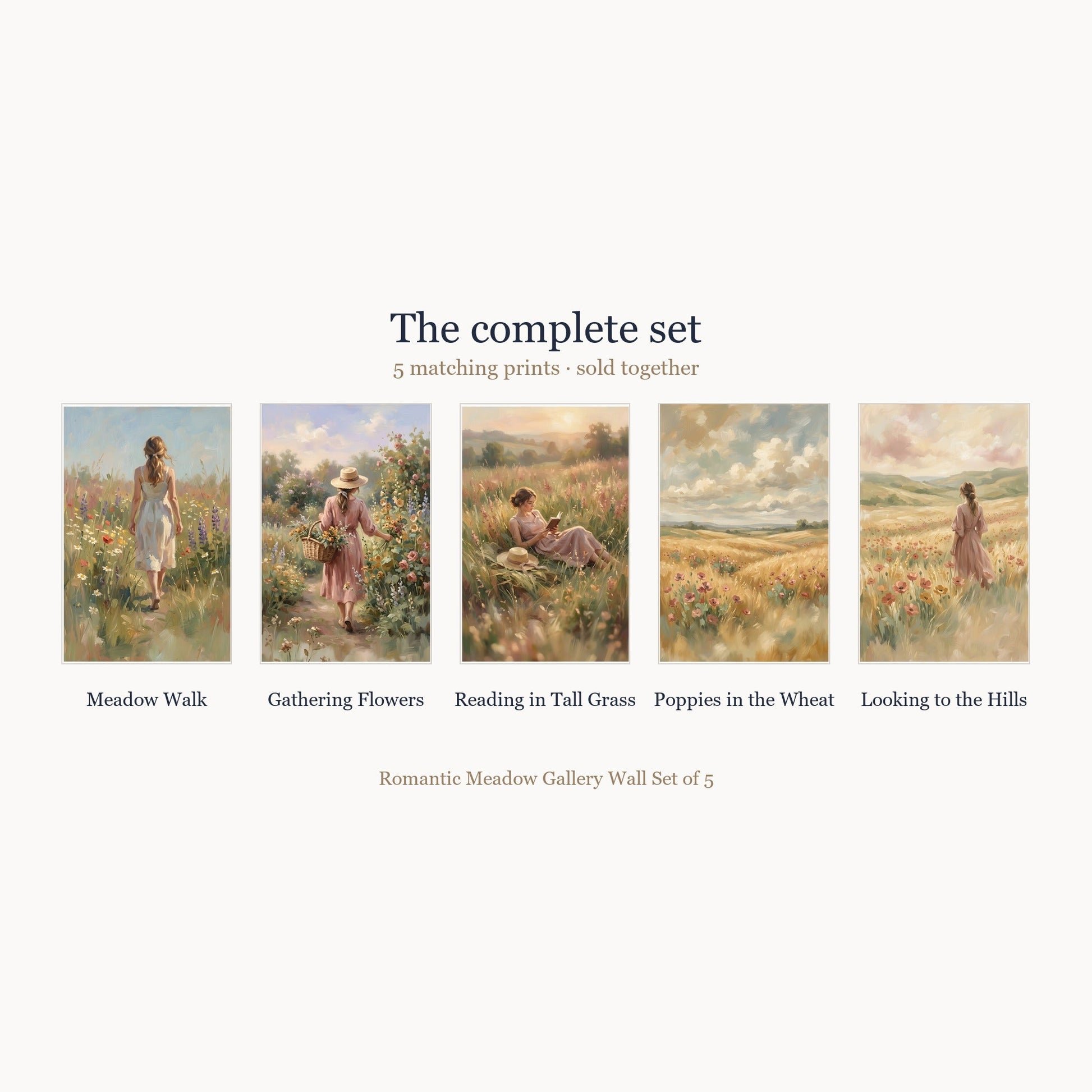 All 5 prints included in the Romantic Meadow Gallery Wall Set of 5