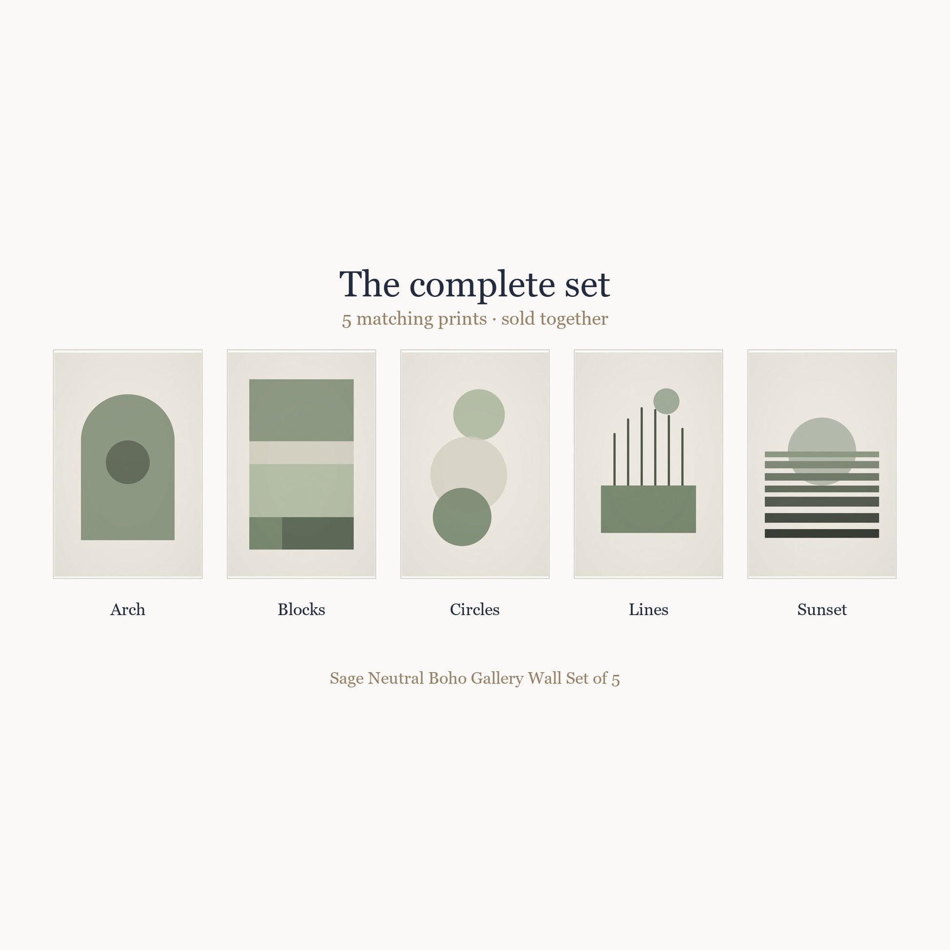 All 5 prints included in the Sage Neutral Boho Gallery Wall Set of 5