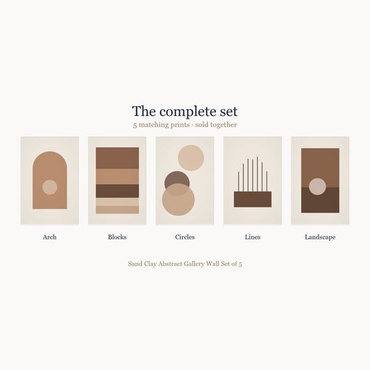 All 5 prints included in the Sand Clay Abstract Gallery Wall Set of 5