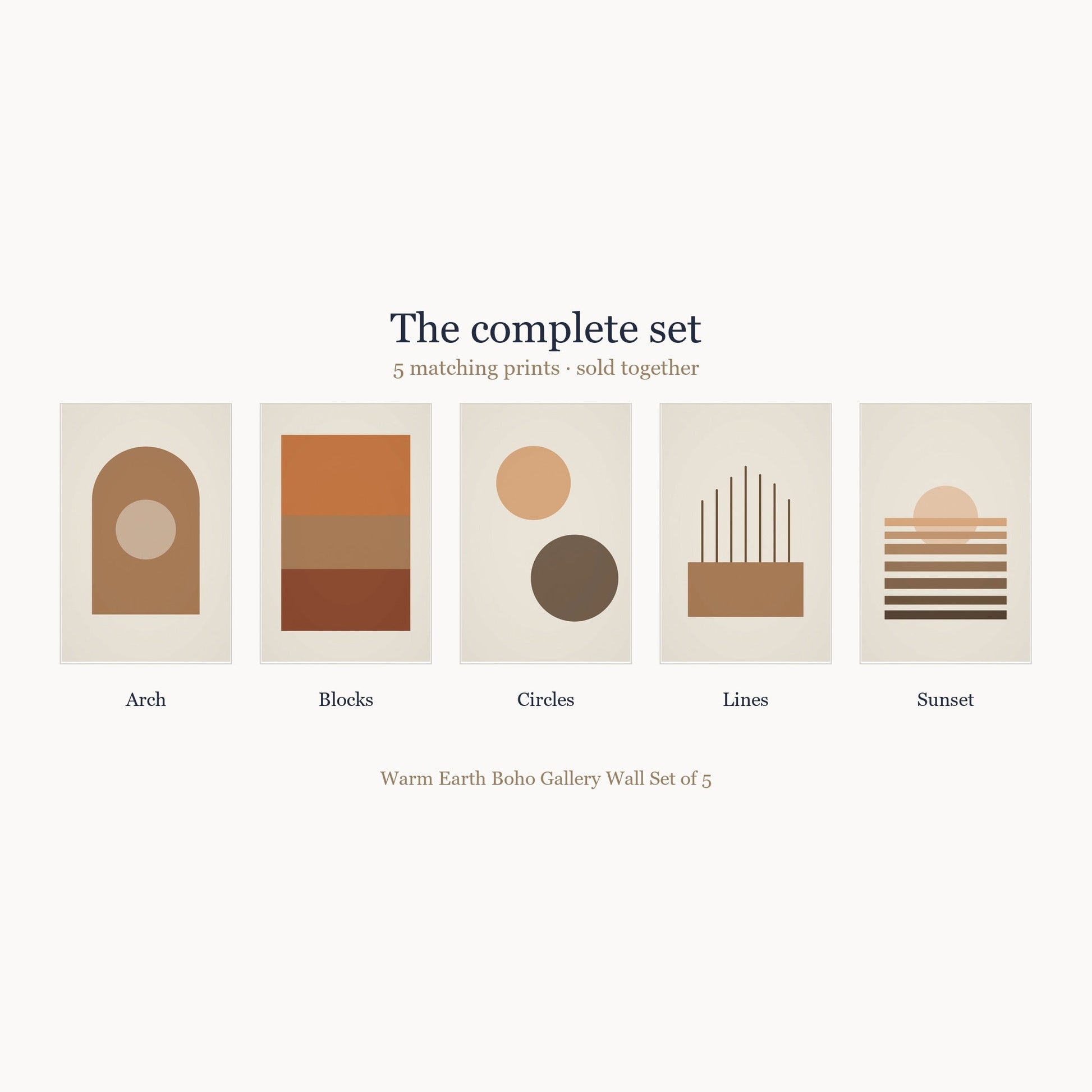 All 5 prints included in the Warm Earth Boho Gallery Wall Set of 5